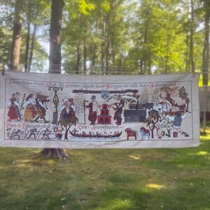 Paul Sahlin Swedish Folk Artist 1970’s Linen  Screen Print Vintage Scandinavian